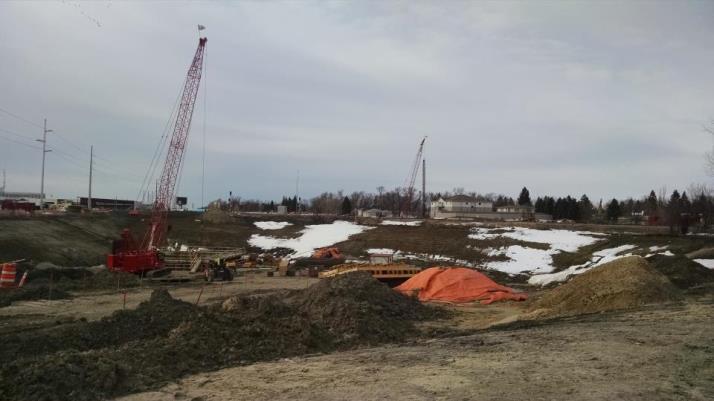 Looking south of work site, lift station in front of red crane