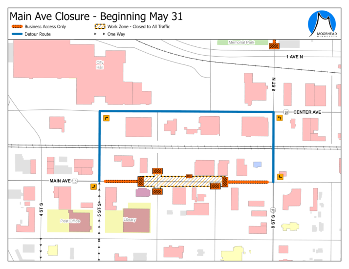 Main Ave Detour for 6 St