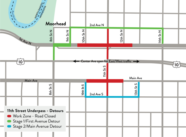Moorhead-Underpass-2025_Stages 1 and 2_detours